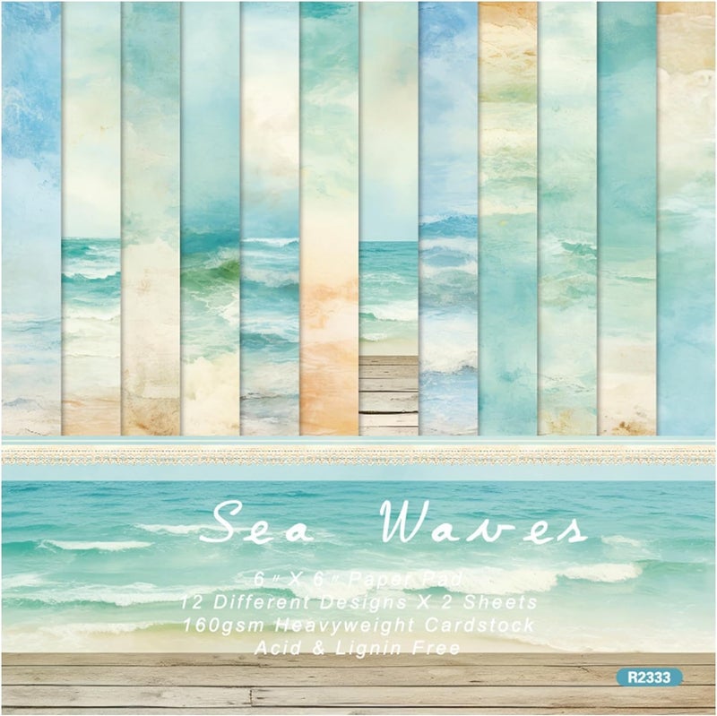 WLXTREE Ocean Sea Waves Scrapbook Paper - 6×6 Premium Color Pages With 24 Single-Sided Sheets for Scrapbooking Supplies Paper Crafts Home Decoration Card Making Journaling Background Decorative - Image 1